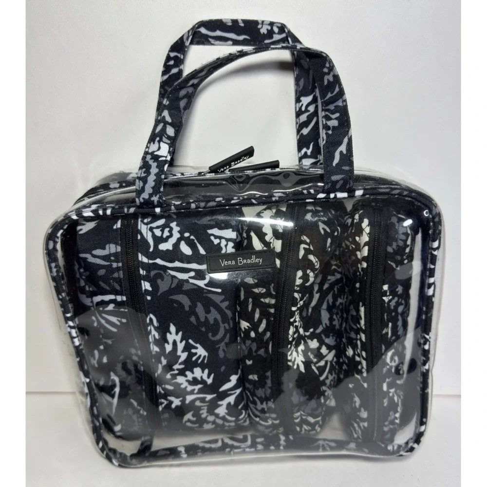 Vera Bradley Toiletry Organizer Set Paisley Noir 4pc Cosmetic Makeup Travel Bag
